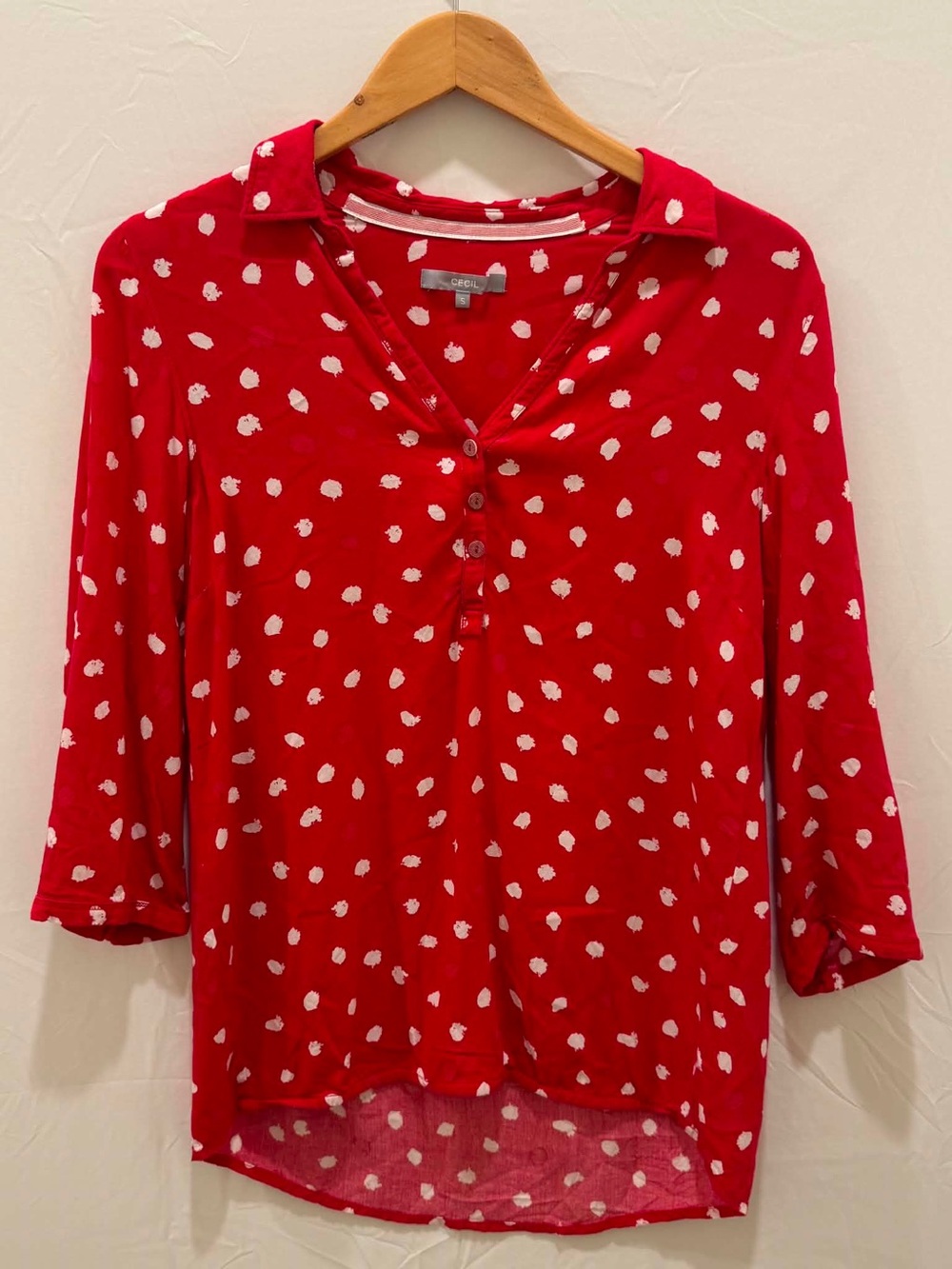 CECIL Women Red Button-Front Dot Print Shirt size S